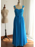 Sweetheart Neck Blue Pleated Chiffon Beautiful Handmade Bridesmaid Dress